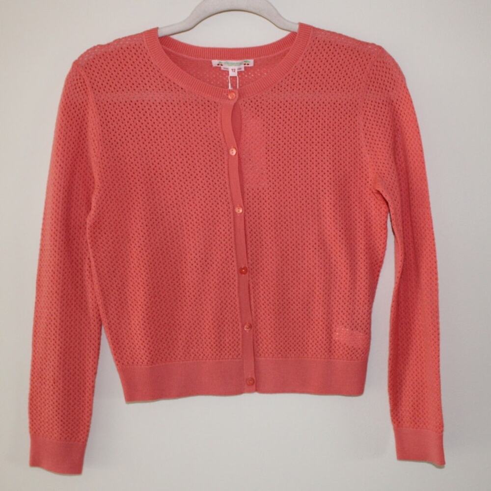NWT Bonpoint Wool Button Front Crochet Long Sleeve Peach Pink‎ Cardigan Sweater